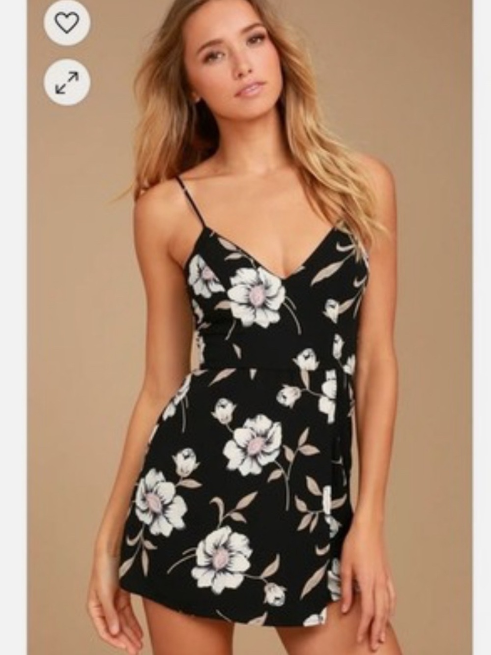 Lulus Women’s Black Floral Spaghetti-Strap Romper Mini Dress Size M NWOT